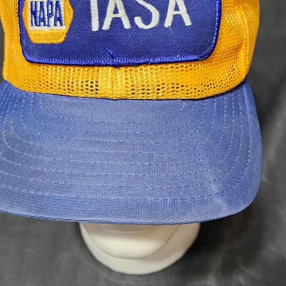 Vintage Napa Full Mesh Trucker Hat Cap Snap Back Yellow Blue Louisville Mfg. USA - Picture 5 of 10